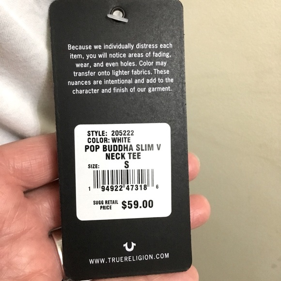 NWT True Religion white POP Buddha slim V neck tee - Picture 8 of 10